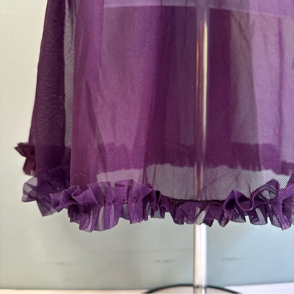 Purple Lace Ruffle Slip Nightie Nightgown Size F - Picture 3 of 6